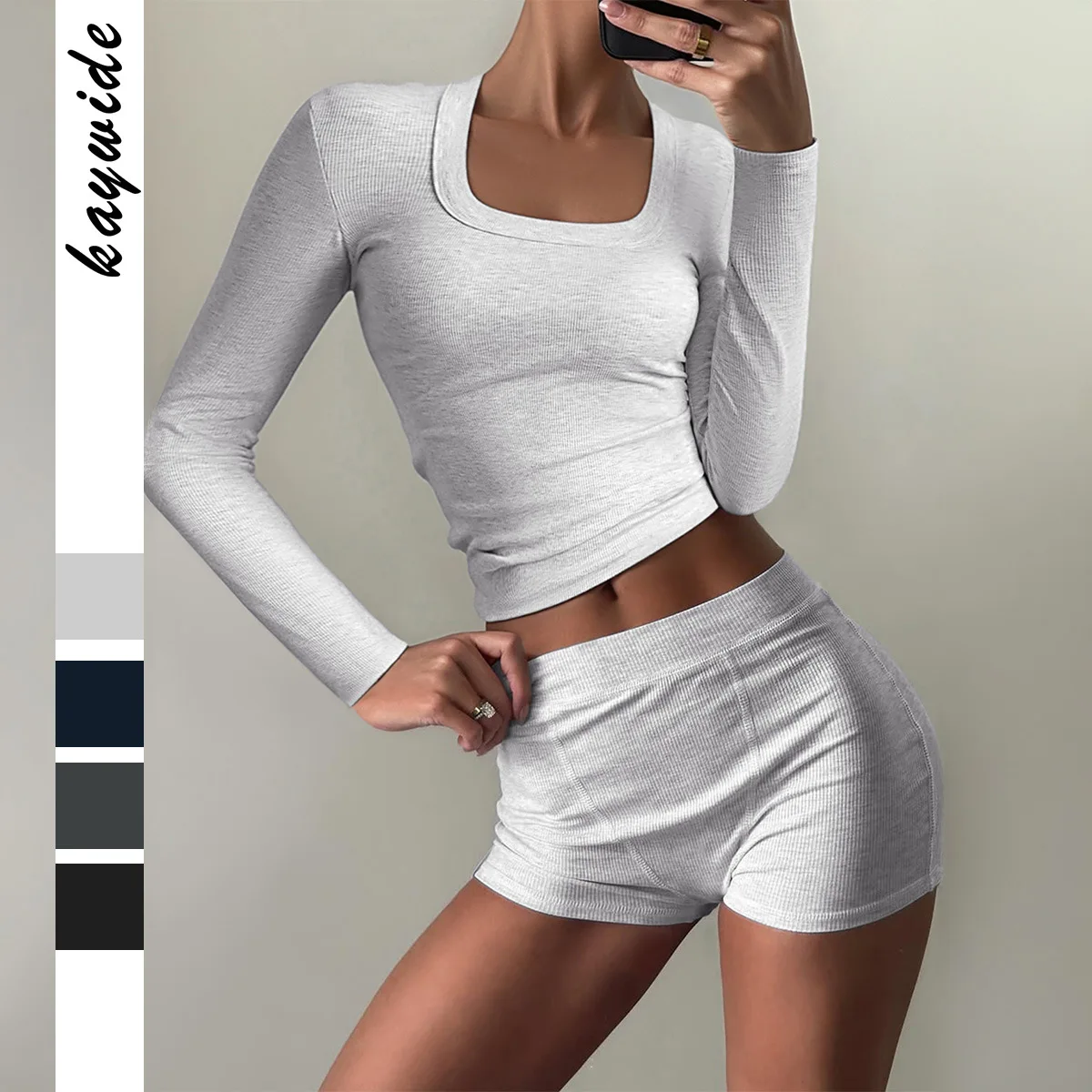 

2025 Two-Piece Set New Fashionable Sports Yoga Solid Color Long Sleeve High Elasticity Short Skirt Set