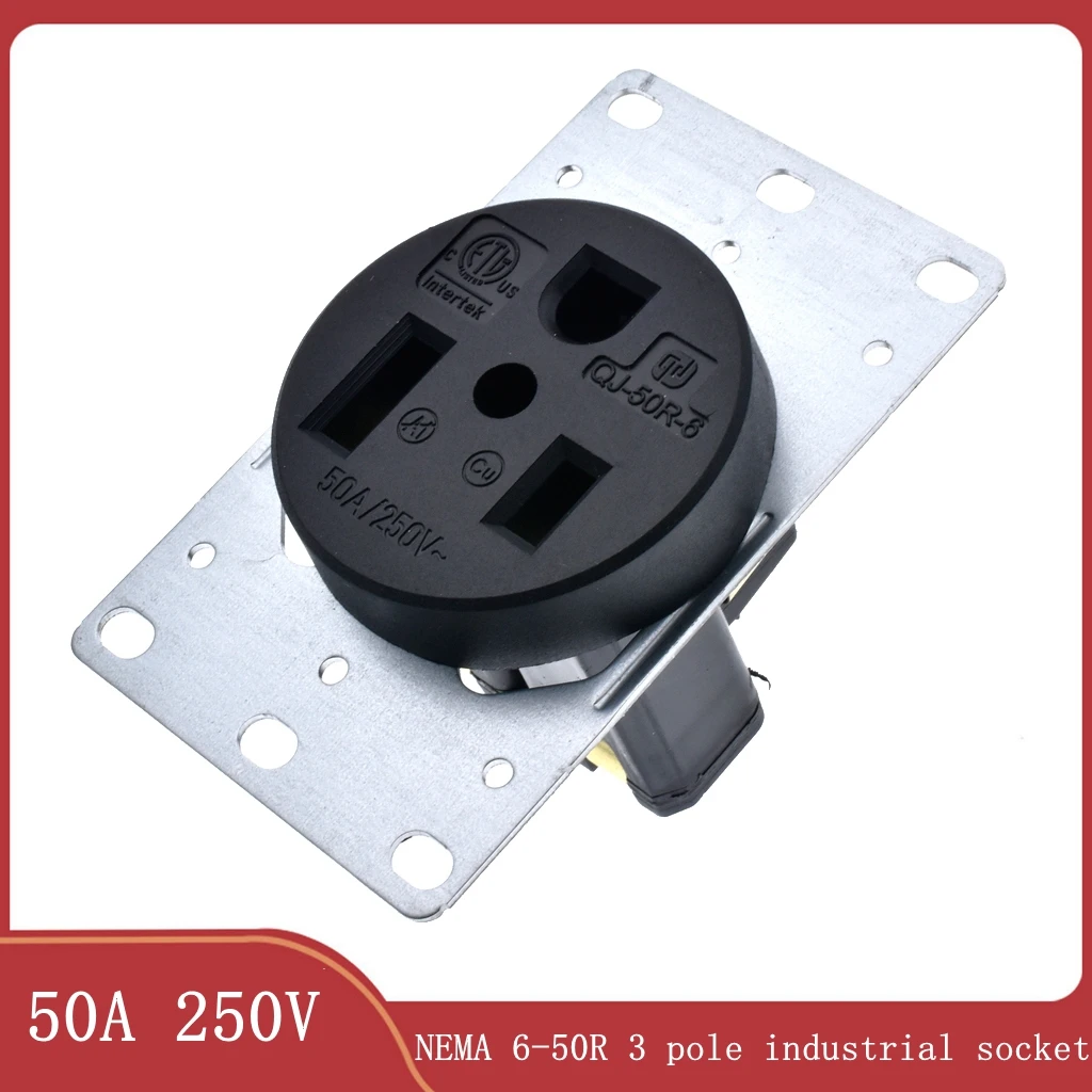 Black NEMA 6-50R 50A 3 pole industrial socket generator control panel power socket connector