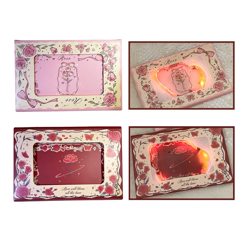 4pcs Magic Flame Burning Rose Card Creative Heart-to-Heart Surprise Greeting Card for Anniversary Valentine's Day Wedding HBTY - view 5