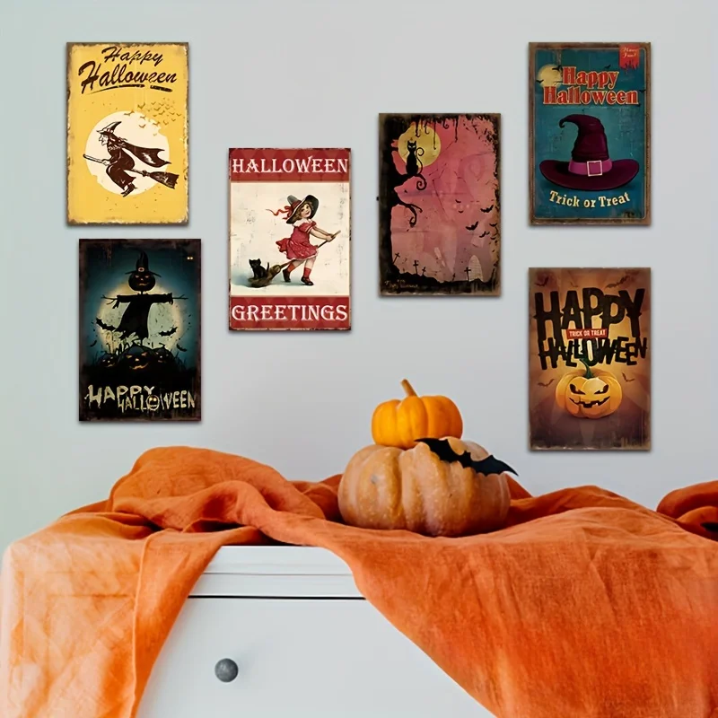 

[ДЖИТ] 6 шт. художественная роспись жестяная вывеска Хэллоуин тыква Хэллоуин плакат металлическая жестяная вывеска для дома гостиная спальня комната кухня 20.32