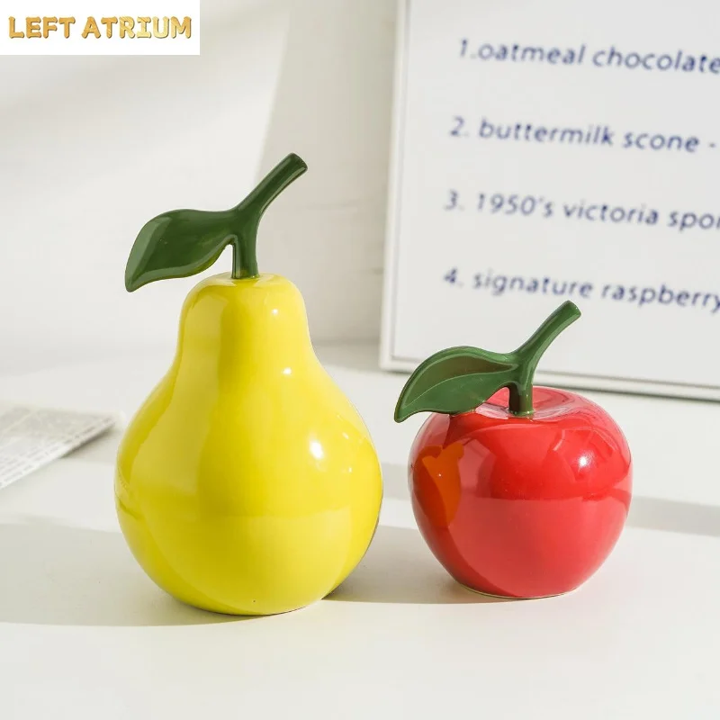 Apple Pear Ornament Ceramic Simulation Fruit Statue Sculpture Artwork Birthday Gift Home Decoration Crafts Miniatures Figurines