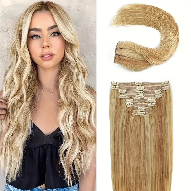 

Заколки для наращивания волос, человеческие волосы, цвет балаяжа, двойная прорисовка, бразильские 100% человеческие волосы, красновато-коричневые, смешанные, светлые, на заколках