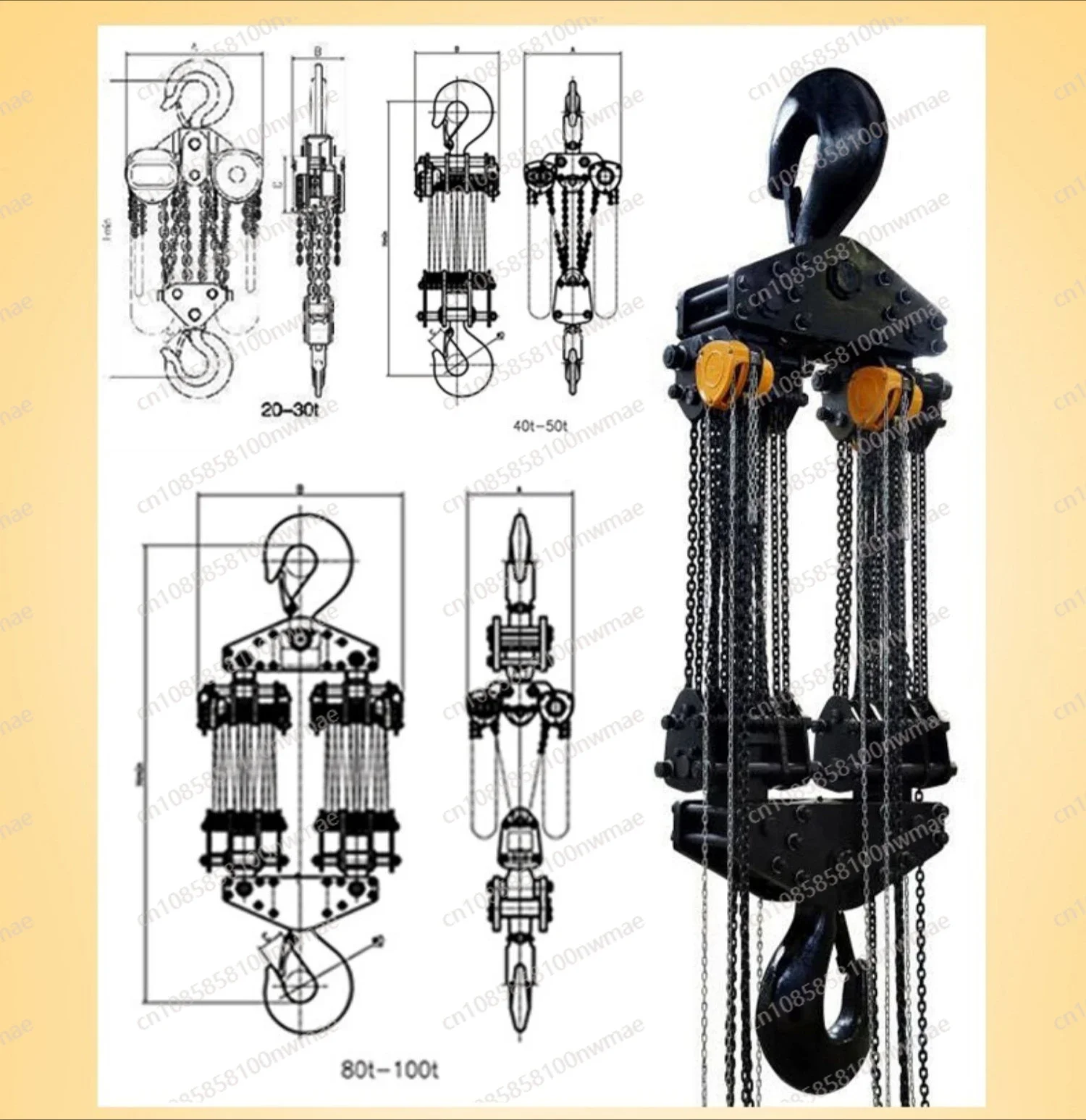 

Large tonnage hand-pulled hoist 10t manual lifting hoist upside-down iron hoist ring chain
