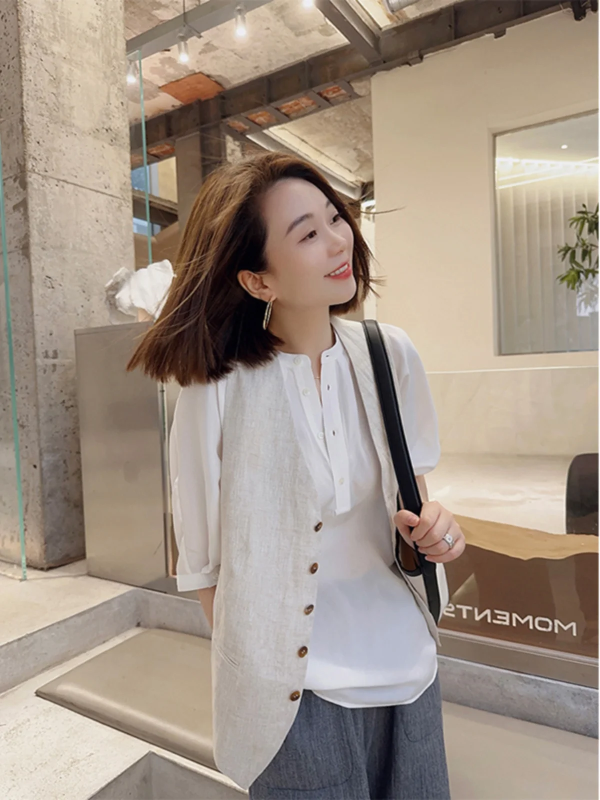 

Vests Waistcoats Thin Womens Vest Black Fall Tweed Belted Straight Waistcoat Commute Workplace Temperament Company Formal Trendy