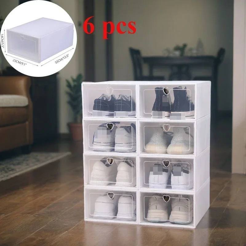 6pcs Shoe Box Set Transparent Cabinet Organizer Foldable Storage Plastic Case Home Organizer Rack Stackable Bathroom Storage Box