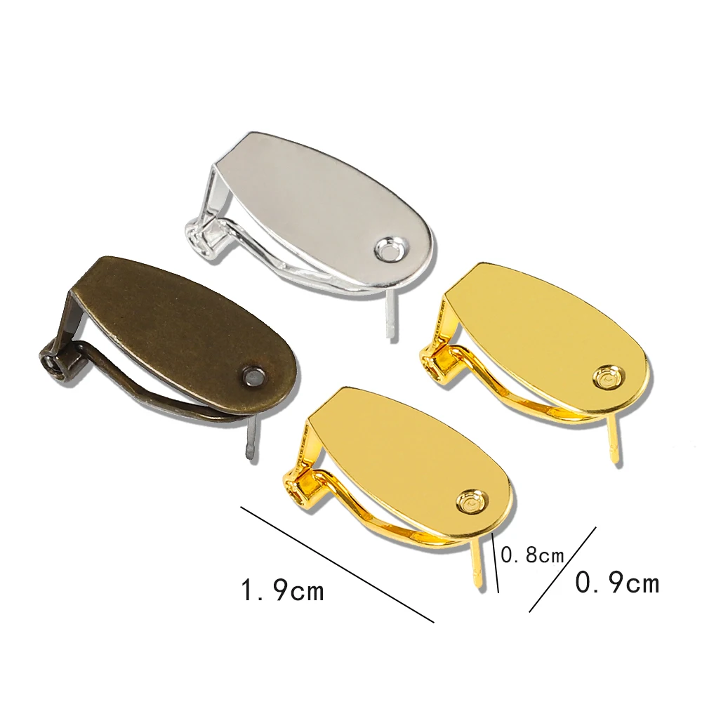 10pcs 9x20mm Earring Clip Base Brass Clip-on Earring Cabochon Cameo Setting Blank Earring Jewelry Making Components DIY