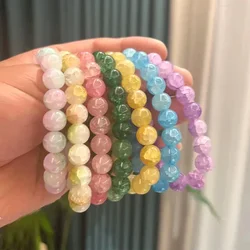 1pc Crystal Colorful Bracelets Natural Stone Quartz Amethyst Fluorite Beaded Sweet Reiki Healing Energy Strand Bangles Jewelry