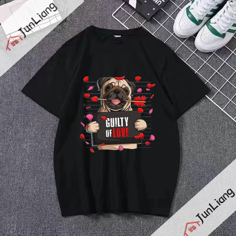 Funny Valentine's day Pug dog with cupid's arrow in his mouth of love women funny graphic manga top female funny clothes