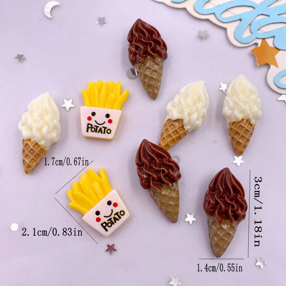 10PCS Kawaii Resin 3D Simulation Ice Cream French Fries Flat back Scrapbook Home Figurines Decor  Crafts DIY Jewelry Accessories