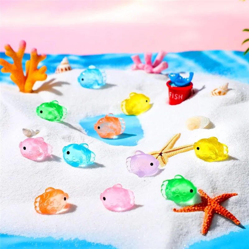 AB45 120 Pcs Mini Glow Fish Miniature Statue Cute Tiny Resin Flatfish Figure For Miniature Landscape Flower Pots Micro