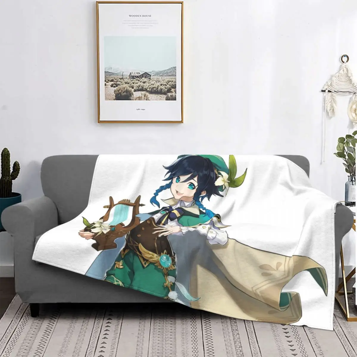 Venti Genshin Impact Blanket Flannel All Season Gaming Anime Multipurpose Super Soft Blanket for Sofa Travel Cover