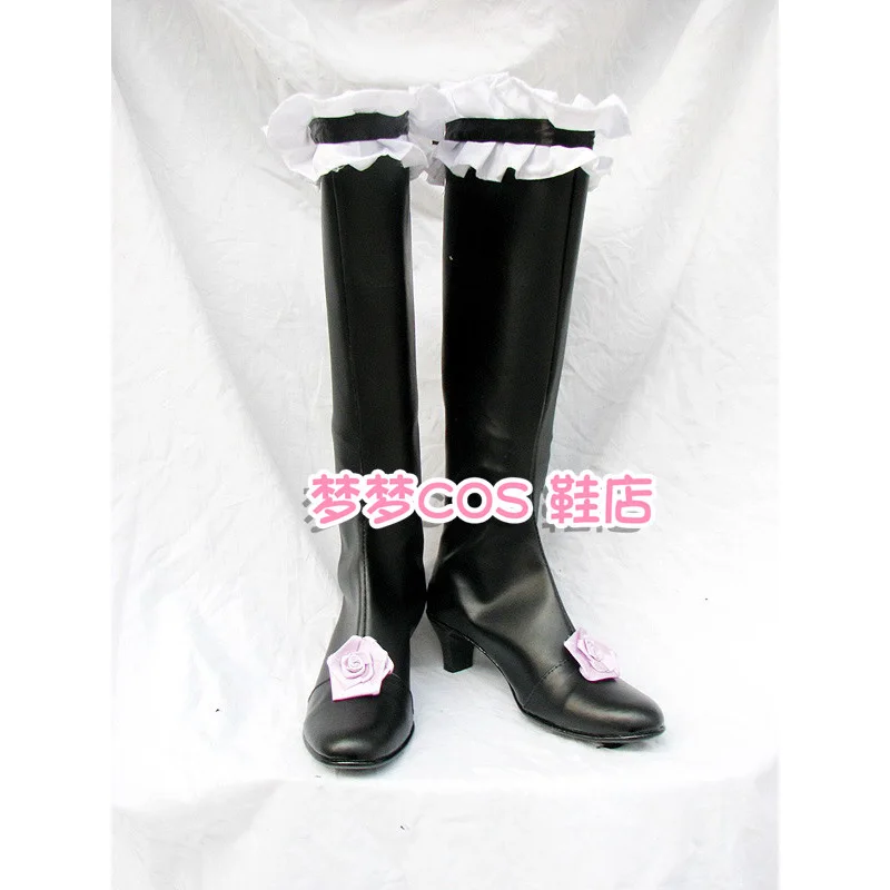 Anime Rozen Maiden Mercury Lamp Cosplay Shoes Black Long PU Leather Flat Sole Boots For Halloween Carnival
