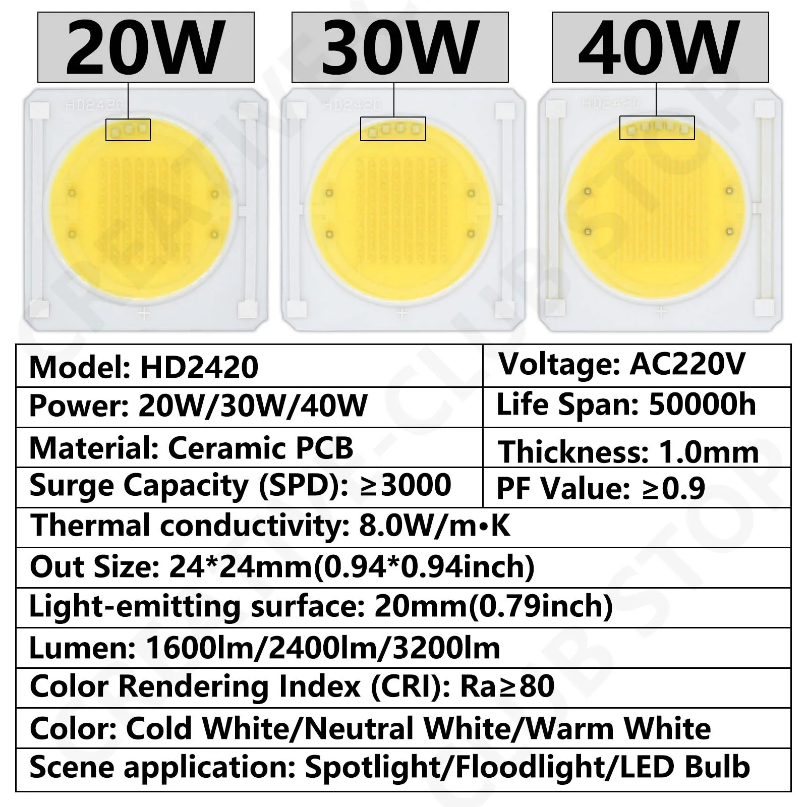 Imagem -02 - Chip ic Inteligente para Projector Exterior ou Interior Matriz Led Lâmpada de Cerâmica Cob sem Necessidade de Driver ac 220v 20w 30w 40w 10 Pcs