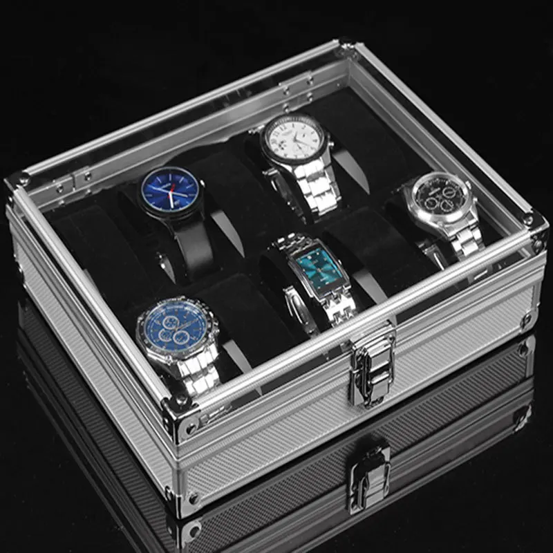 6/12Slot Aluminum Jewelry Watch Storage Box With Handle Grid Layer Collection Display The Best Holiday Gift For a Friend