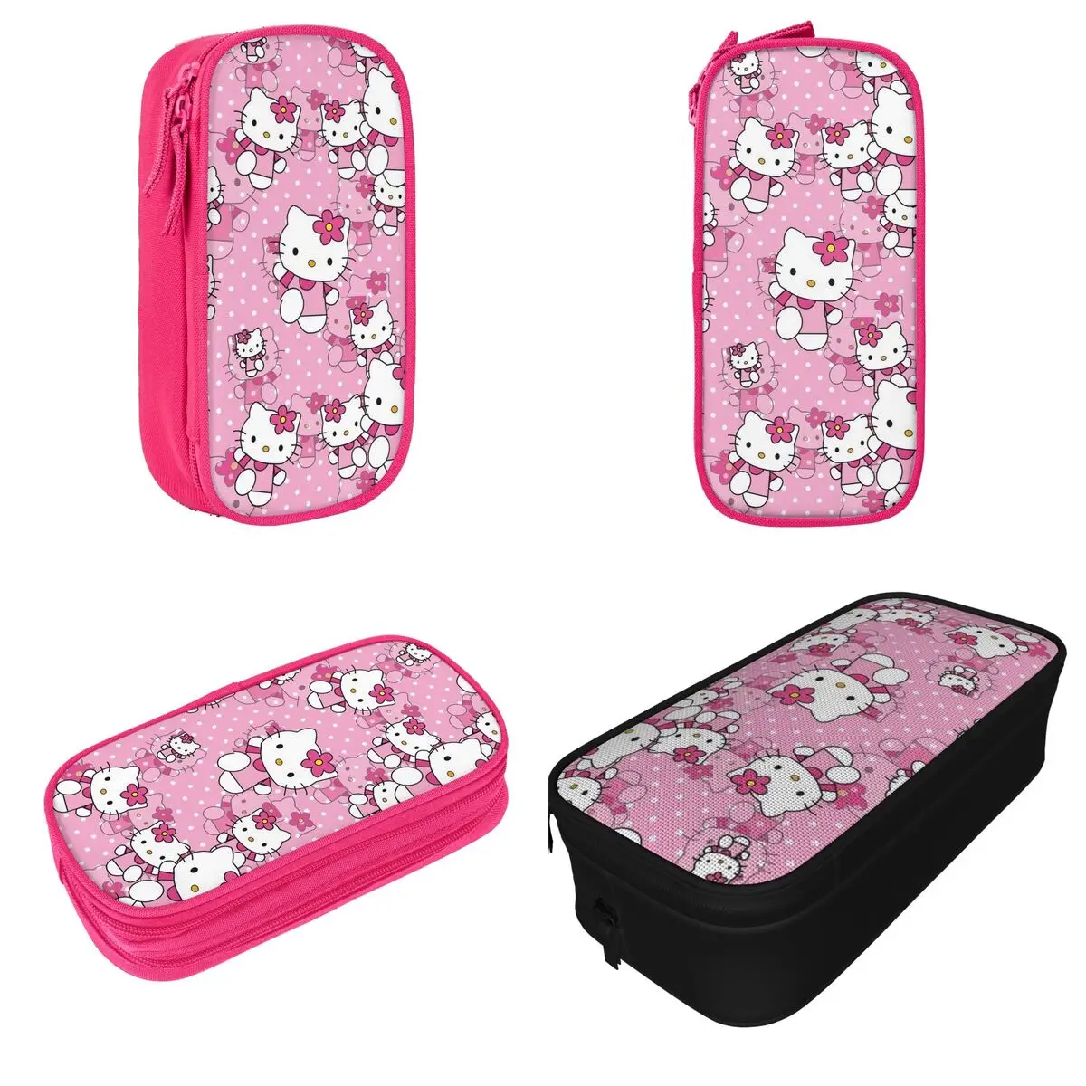 Imagem -02 - Olá Kitty Pink Lápis dos Desenhos Animados Bonito Caneta Bolsas para Meninas e Meninos Grande Capacidade Material Escolar Lápis Cosméticos