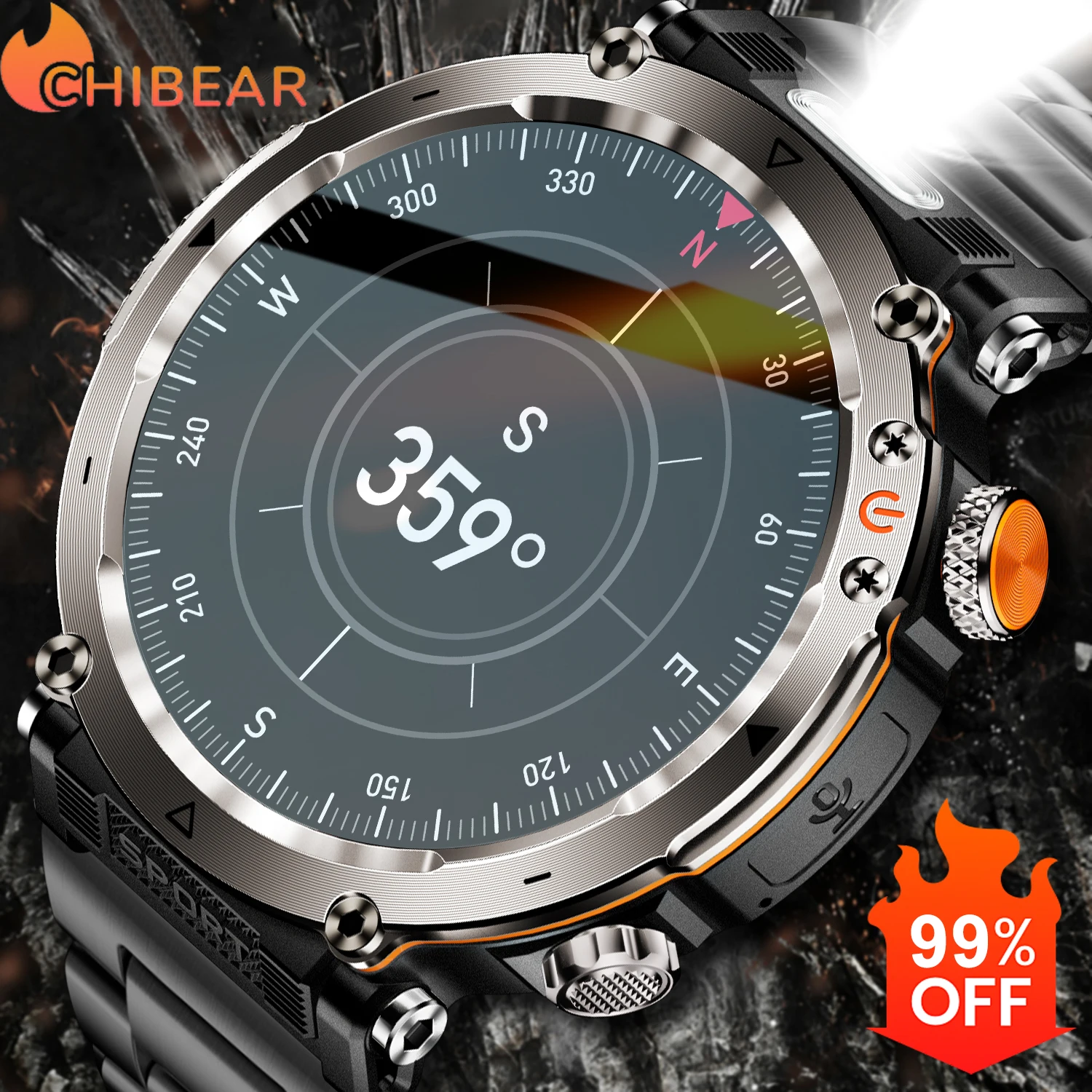 

Новые 5ATM уличные умные часы для мужчин 600 мАч светодиодный фонарик SmartWatch компас Bluetooth вызов пульсометр IP 68 спортивные умные часы 2025