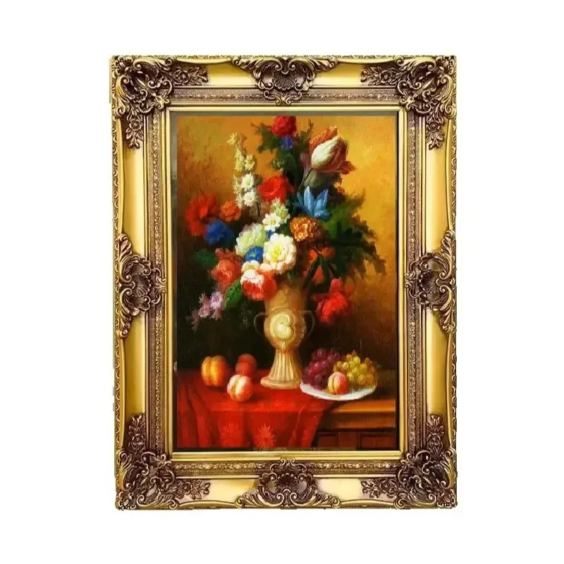 Vintage Solid Wood Frame Photo Frame, Golden Corner Flower Frame, European Style Decorative Frame For Studio Mirror Photography