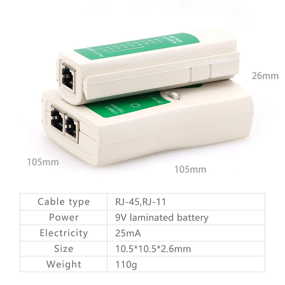 AMPCOM Network Cable Tester RJ45 Ethernet Cable Tester Lan Test Tool For Cat5 Cat6 CAT7 8P 6P LAN Cable And RJ11 Telephone Cable