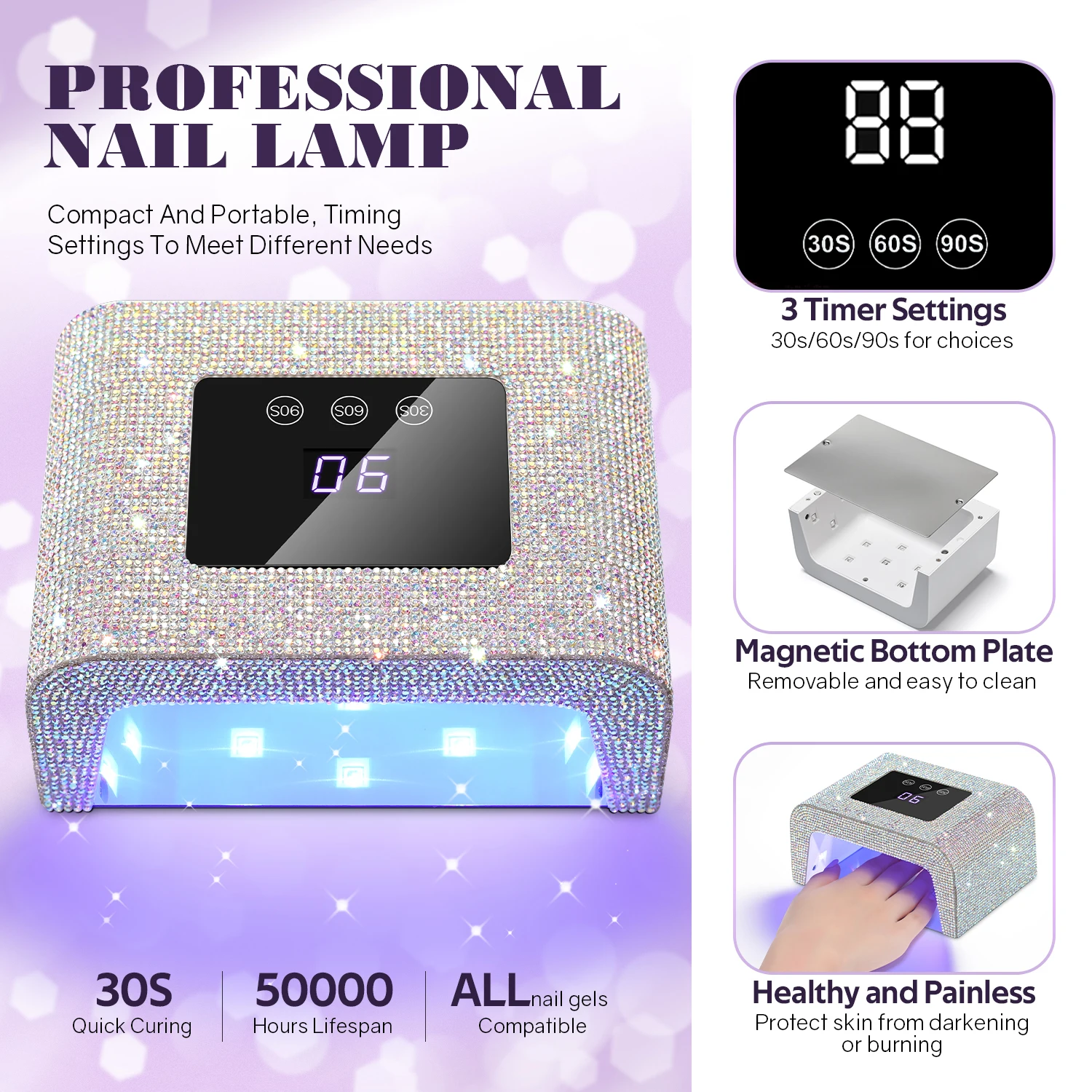 Lámpara de uñas profesional con luz LED UV para principiantes con 3 ajustes de temporizador, Control táctil y lámpara de curado con Sensor automático para salón y hogar