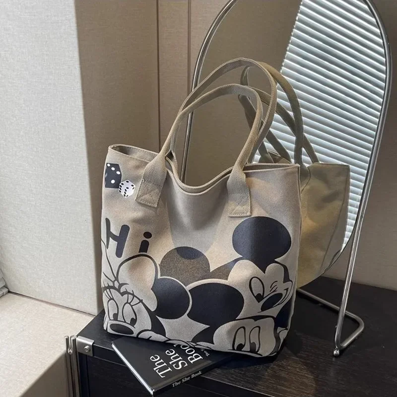 

Disney minnie handbag Mickey Mouse Cartoon Women's New Large Capacity Student Shopping Bag Canvas Shoulder Bag