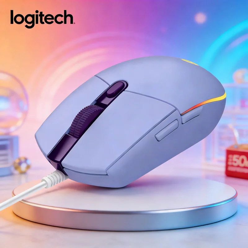 

Logitech G203 wired dual-mode advanced gaming combat mouse, available in black, white, purple, and blue for player friendly sele