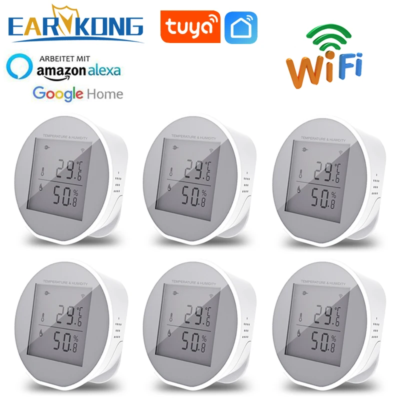 Tuya-Sensor de temperatura WiFi para interiores, higrómetro inteligente con pantalla LCD, Detector de humedad, termómetro compatible con Alexa y
