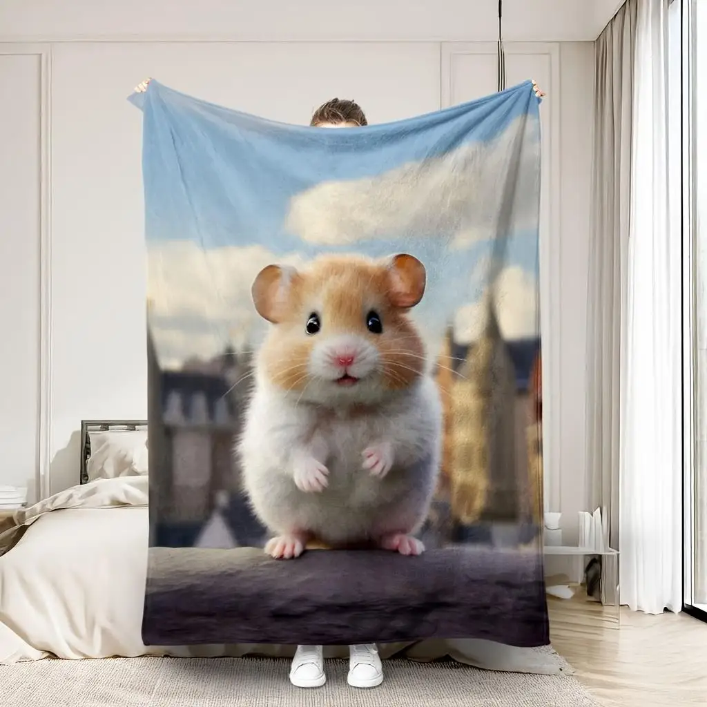 Decorative Hamster Blanket Throw for Pet Lovers Home Decor Plush Fleece Cozy Bed Spread Sky City Animal Print Gift