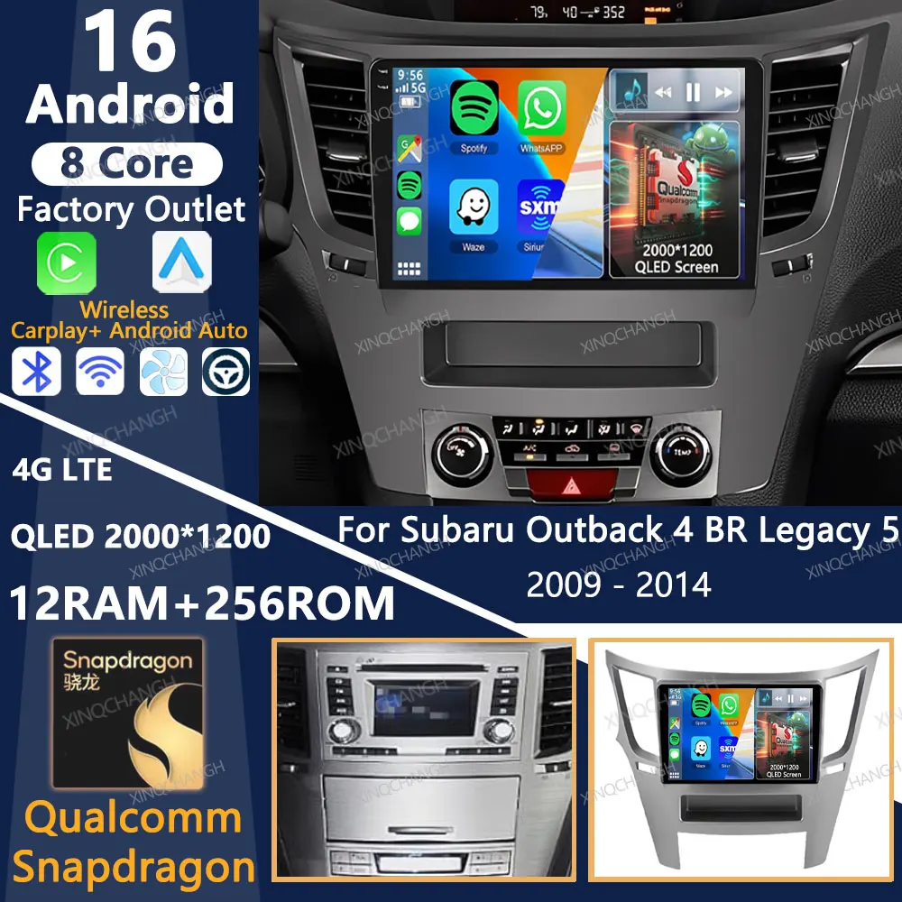 Radio para Auto Android 16 para Subaru Outback 4 BR Legacy 5 2009-2014, Reproductor Multimedia de Video, Unidad Principal 2DIN, QLED, 4G LTE, 5G WIFI, GPS