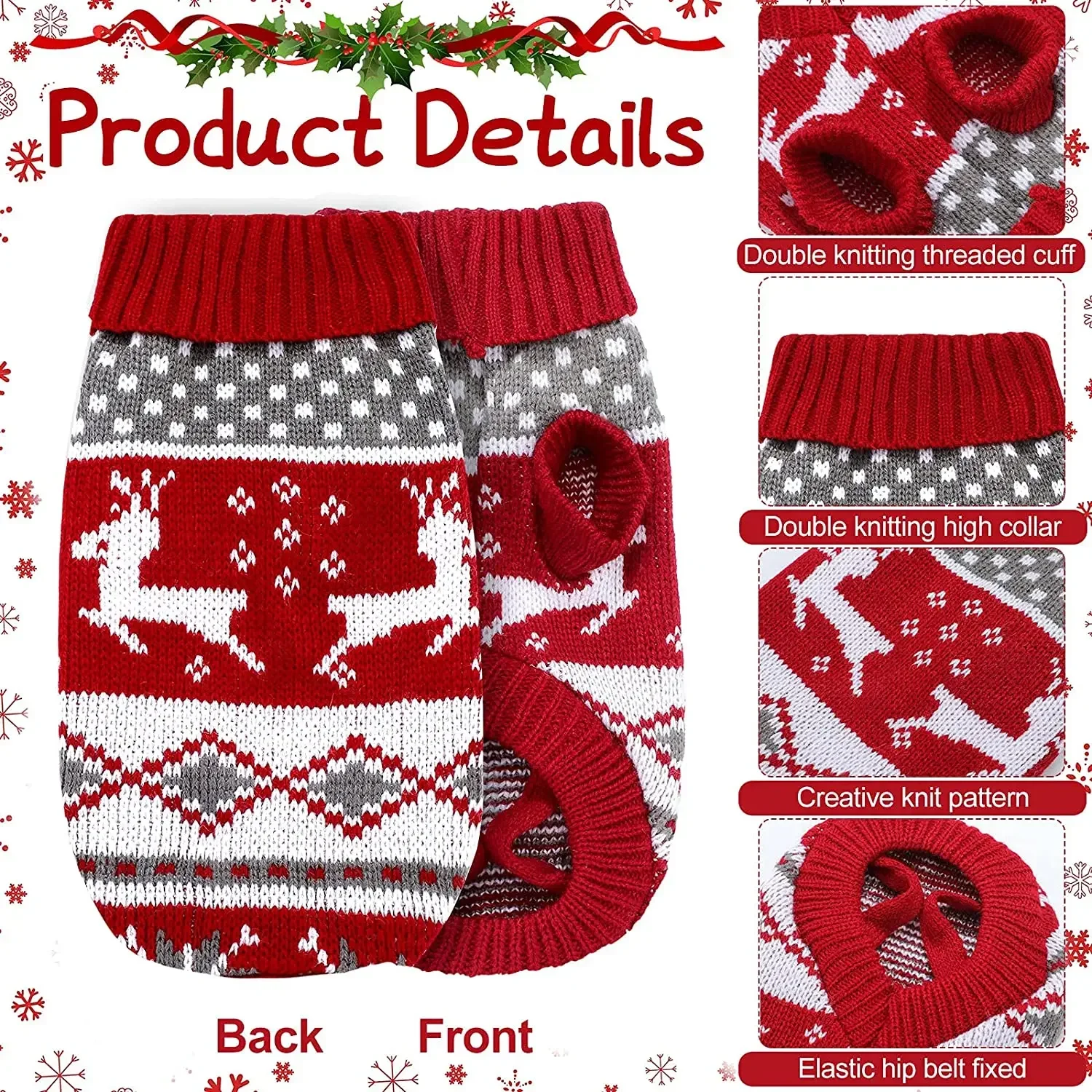 Big Dog Christmas Sweater Thick Warm Winter Knitwear Pet Clothes Turtleneck Pullover Reindeer Outfit for Small Medium Large Dogs