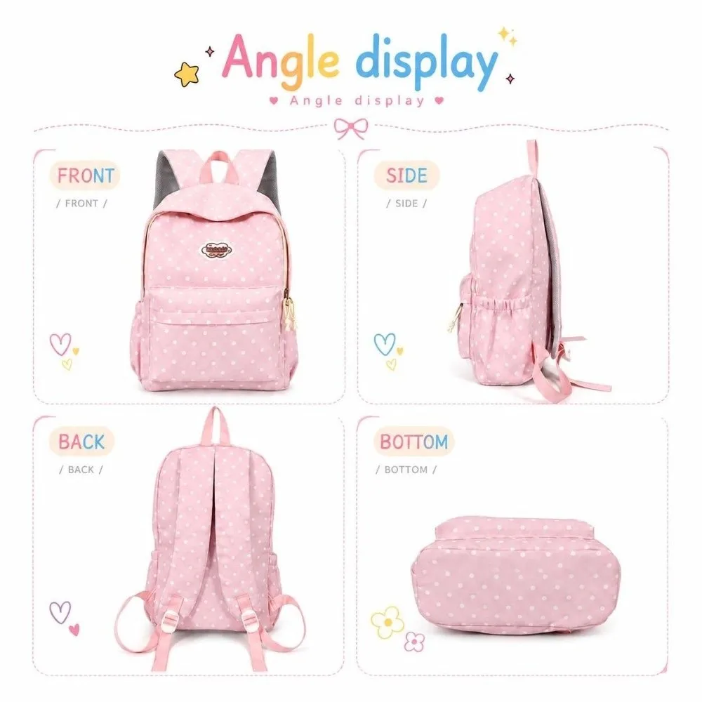Fashion Nylon Student Backpack Lightweight Multi Pocket Travel Rucksack Polka Dot Large Capacity School Bag for Students Girls
