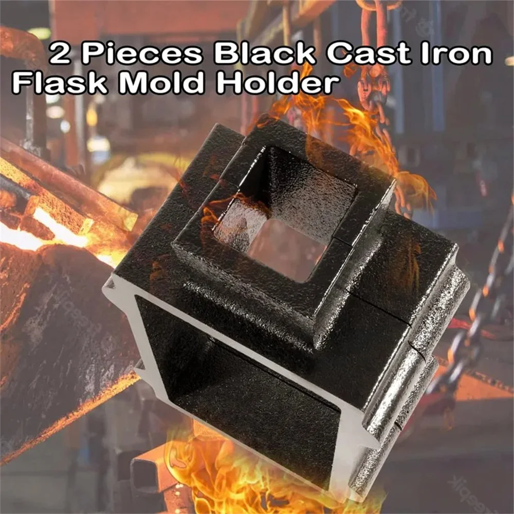 ANX Black Cast Iron Flask Mold Holder 2 Pieces, Suitable for Sand Casting Metal, Jewelry and Casting Tools Blacksmiths Tool