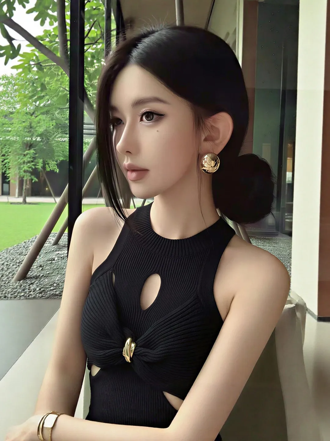 Spicy Girl Black Hollow out Knitted Crop Top Women Summer 2026 Design Sensation Inner Wear Outer Wear Vest Top