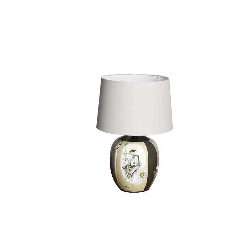 Entrance desk lamp soft light linen cover edge lamp bedroom lamp bedside