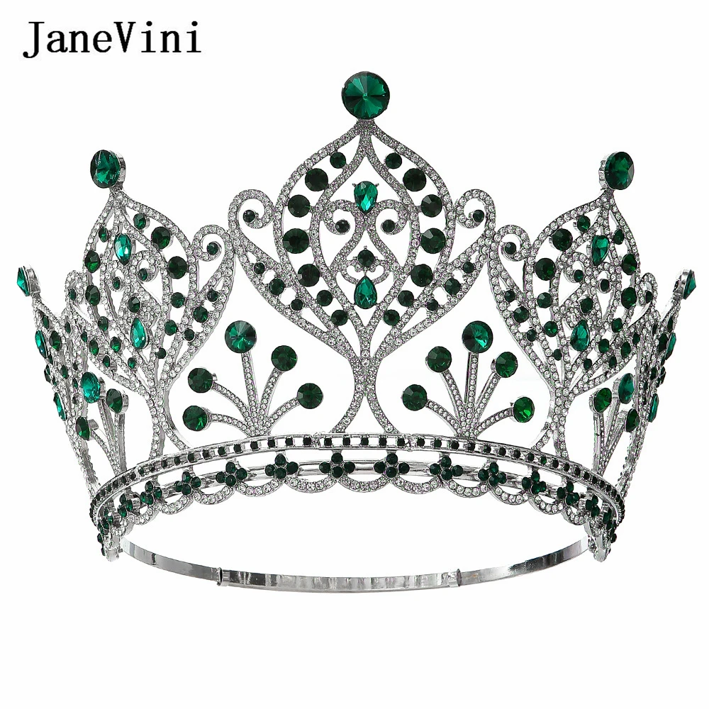 JaneVini Luxury Gold Miss Universe Wedding Crown for Women Round Adjustable Rhinestone Tiara Party Stage Show Bride Hair Jewelry