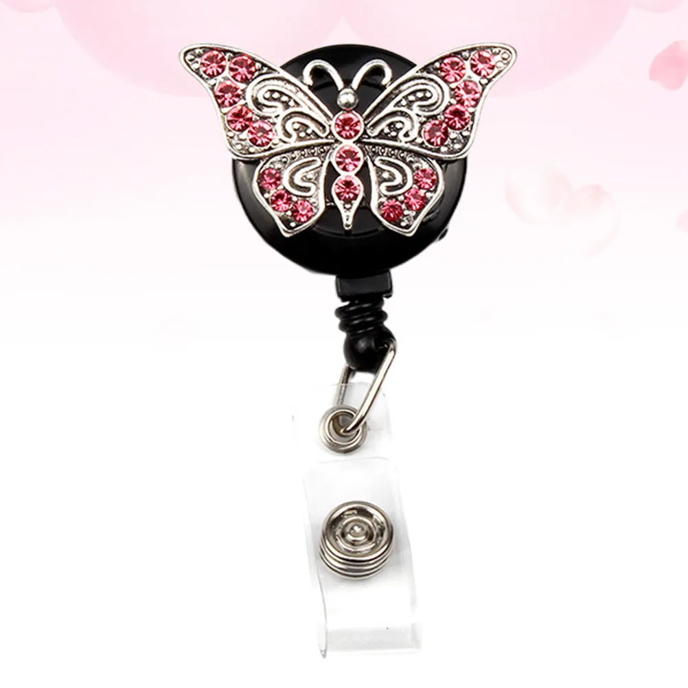 

Pink Badge Reel Telescopic Keychain Id Holder Circular Badge Clip for Nurses Teachers Students Work Accessories Daily Use