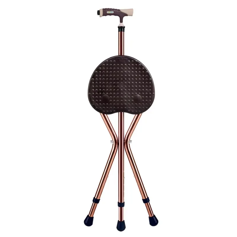 Lightweight Three-Legged Non-Slip Folding Cane Seat Elderly Walking Stick Stool for Rehabilitation Therapy Crutch Disabled Users