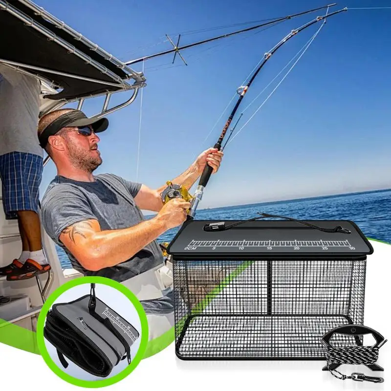 魚バスケット-47l-魚バスケットネット釣り用品折りたたみトラップコンテナ滑り止めロープネット収納袋海水用