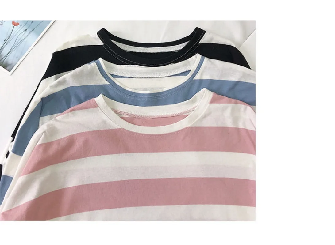 Korean Version of Harajuku Style Striped Long Sleeved T-shirt for Women's College Style Trendy Top with A Base Shirt