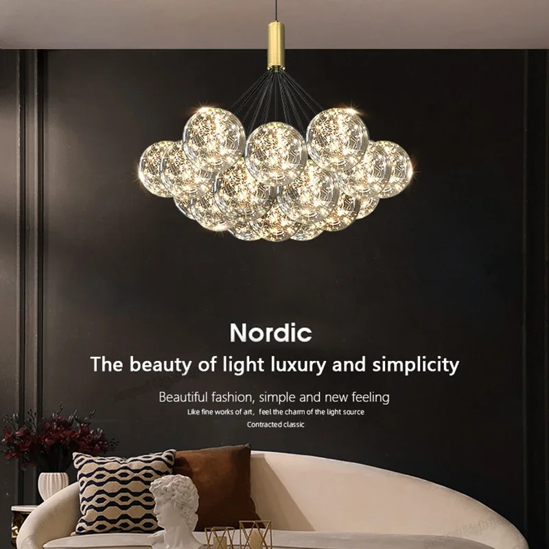 Nordic Glass Bubble Ball Chandelier Modern Restaurant Indoor Gypsophila Decor LED Hanging Lamp Romantic Girl Star Lighting