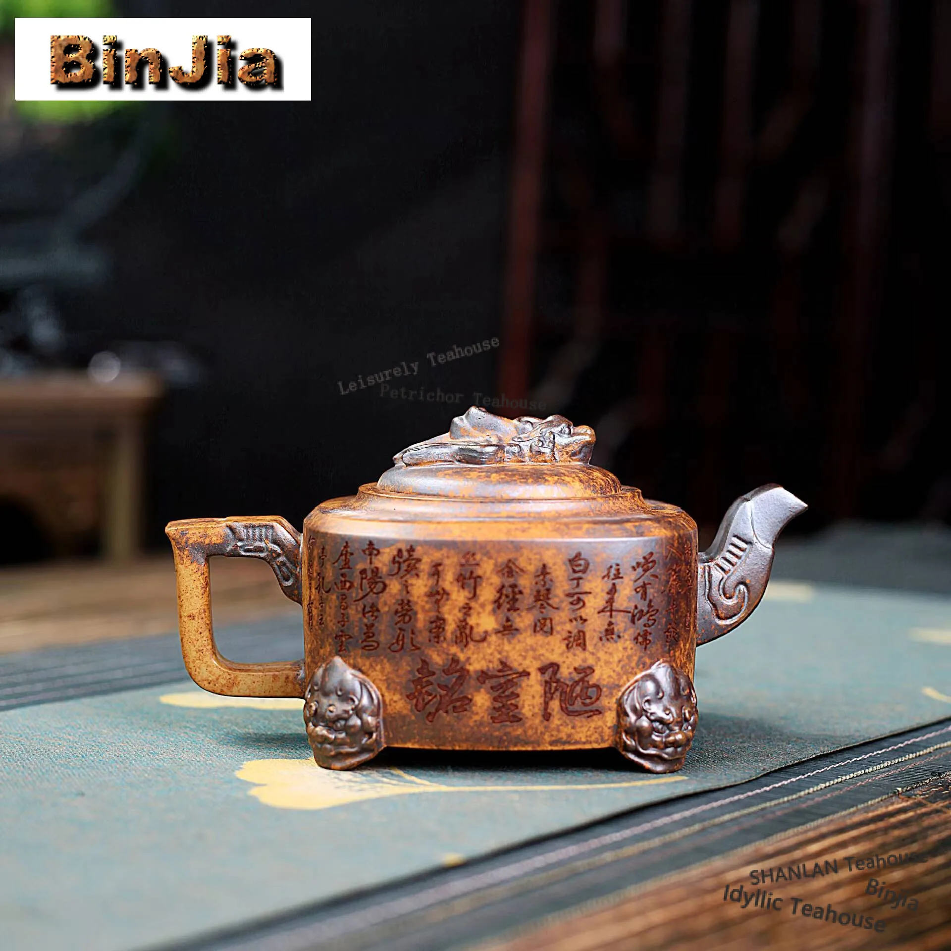 380ml Aesthetic Yixing Purple Clay Teapot Master Handmade Square Dragon Pot Raw Ore Hyperthermy Section Mud Kettle Zisha Tea Set