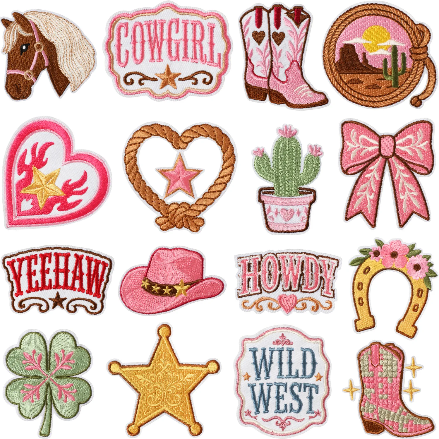 Western Cowboy Embroidered Iron On Patches Cactus Sew On Patches For Jacket Backpack Bags Hats Boots Clothing Decoration