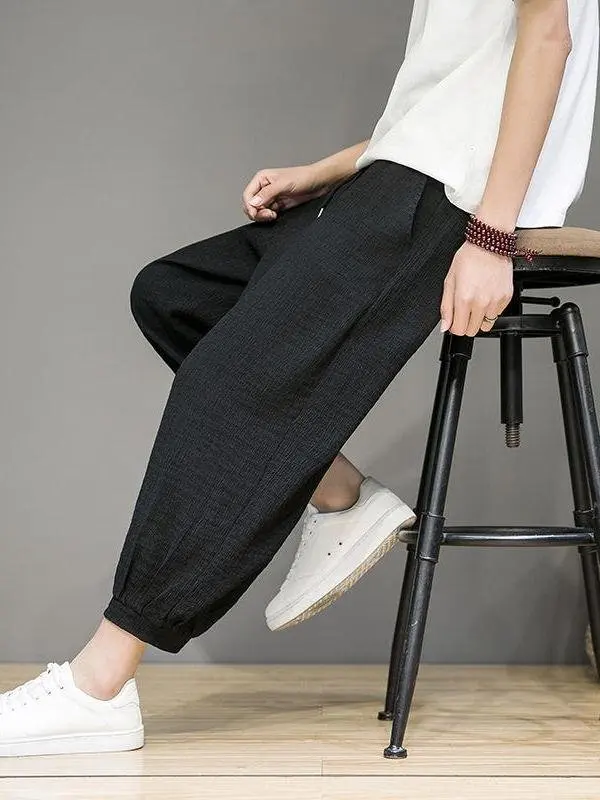 ice-silk-men's-summer-thin-wide-leg-pants-loose-fit-casual-slimming-two-piece-set-lightweight-comfortable-breathable