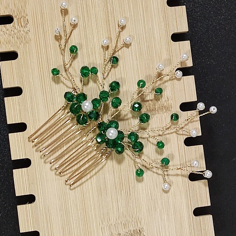 

Модная расческа для волос ручной работы с зелеными цветами и жемчугом для женщин, заколка для невесты, свадебные аксессуары для волос, хрустальная повязка на голову