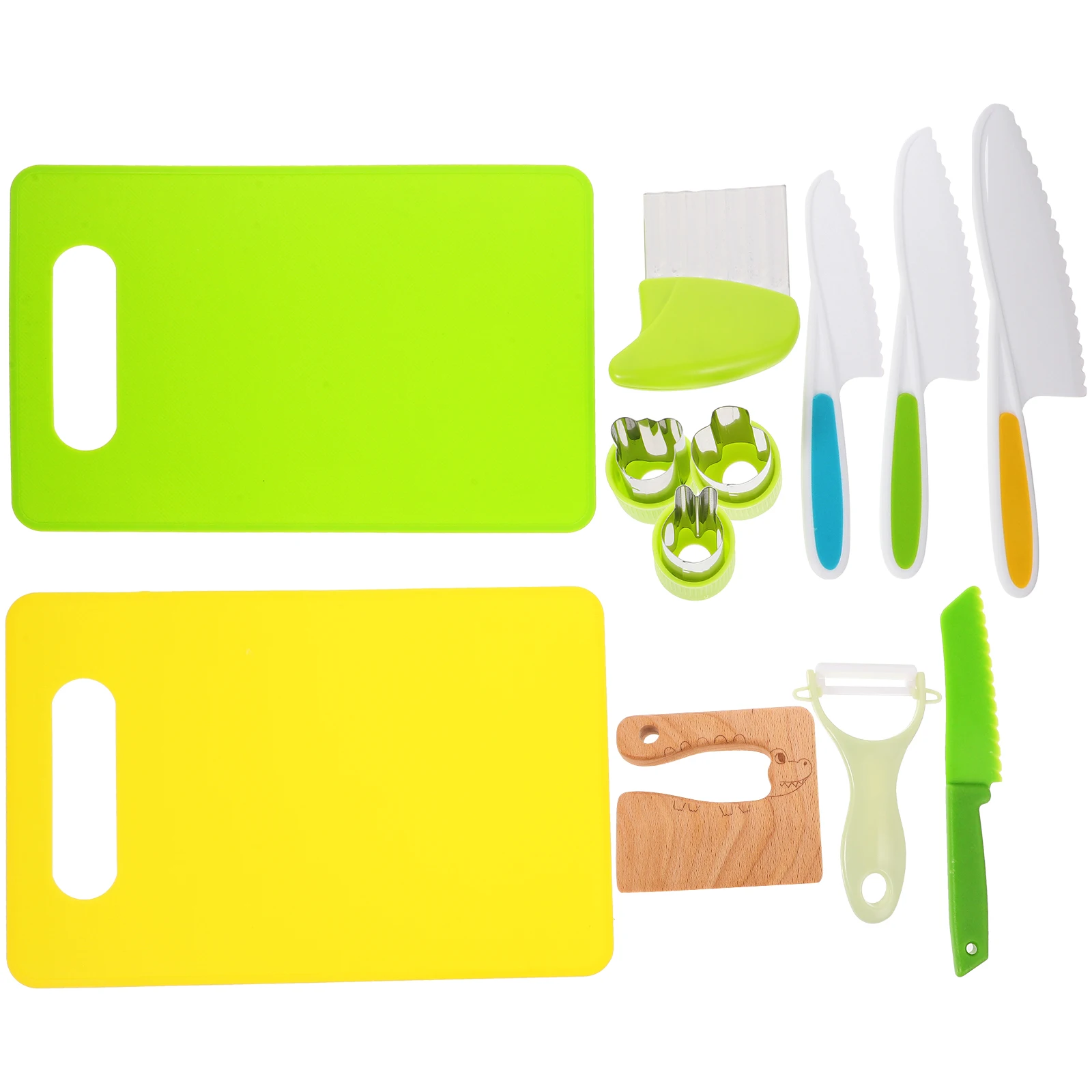 12 Pezzi Set di Giocattoli da Cucina per Bambini Coltello in Legno Sicuro Accessori Colorati Giochi di Finzione Utensili da Cucina Intelligenza dei Bambini
