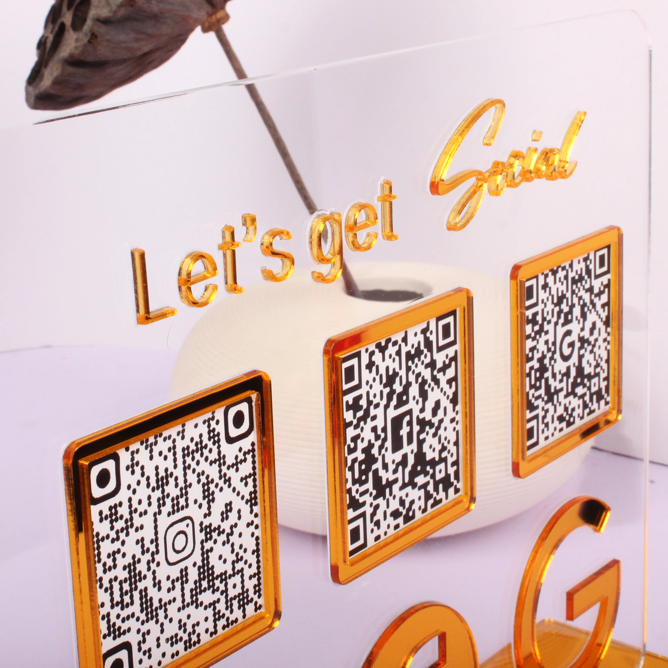 علامات الوسائط الاجتماعية الاكريليك المخصصة مع رمز الاستجابة السريعة مسح الدفع اتبع علامة الاكريليك شبكي الأعمال #3