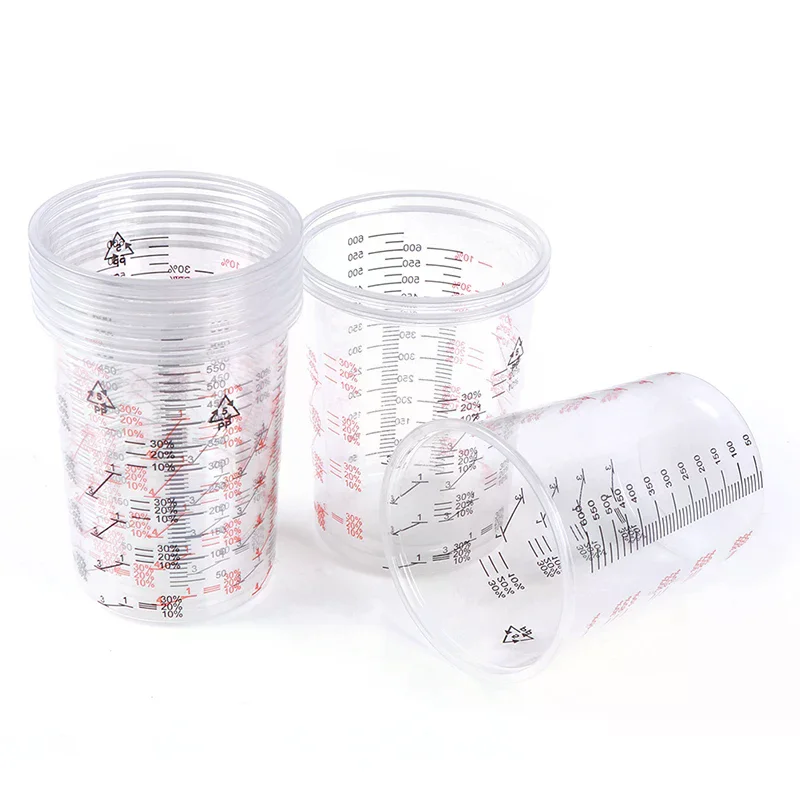 10Pcs 600ml Disposable Clear Plastic Paint Mixing Cups Mixing Pot Paint Mixing Calibrated Cup Accurate Paint Liquids