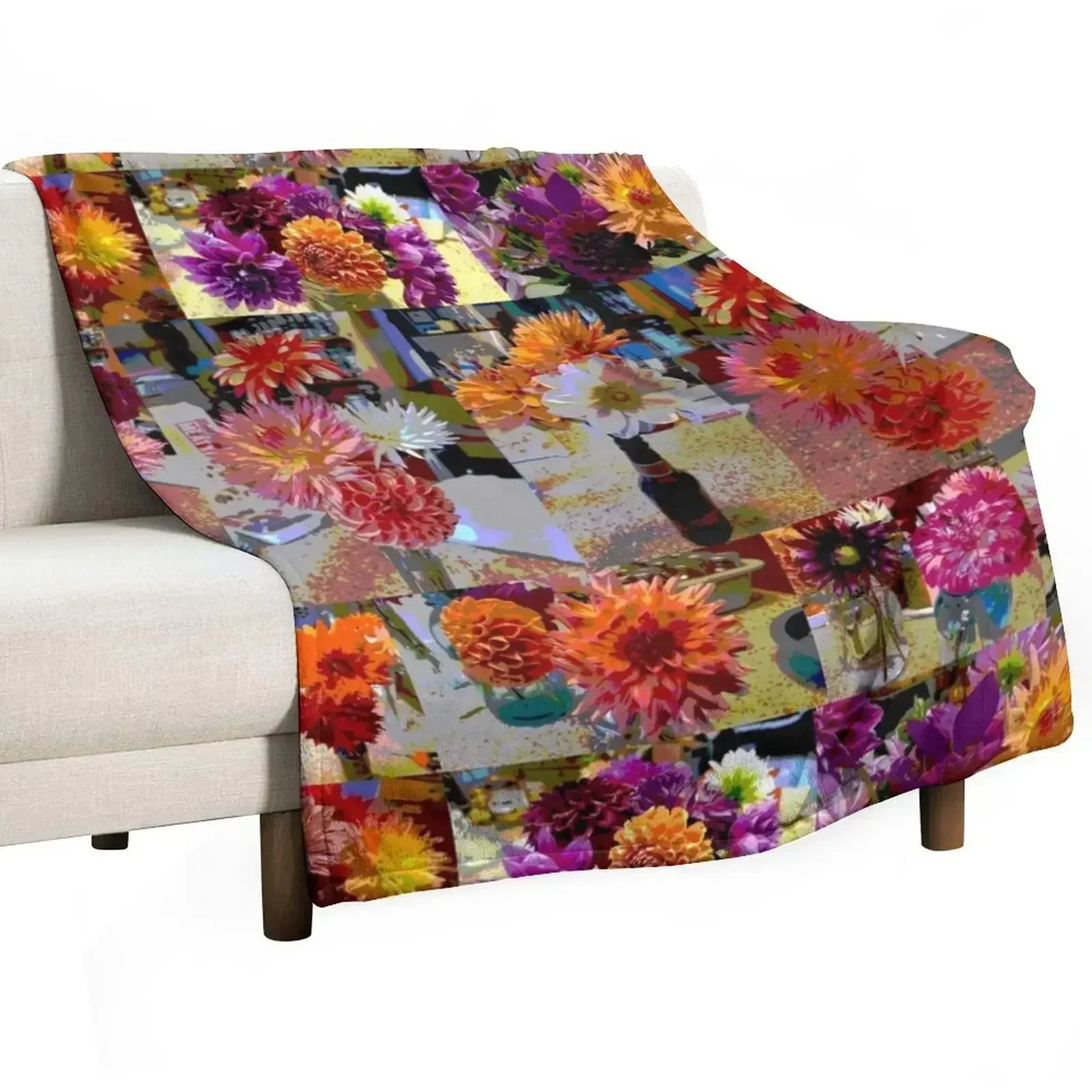 

Posterized Dahlias all in a row Throw Blanket Multi-Purpose christmas decoration Winter beds Luxury Blankets