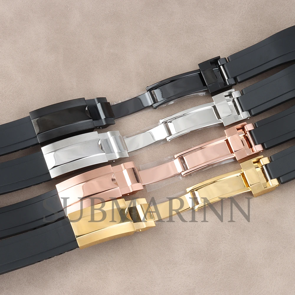 20mm width Rubber Bracelet Strap Silver/Black/Gold/Rose Gold Stainless Steel Folding Buckle for Sub/GMT/DAYTONA NH35 Watch Parts