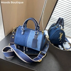 Patchwork Colorblock Mini Handbags For Women Denim Shoulder Cross Body Bags Casual Street Small Boston Bag 2024 Designer Purses