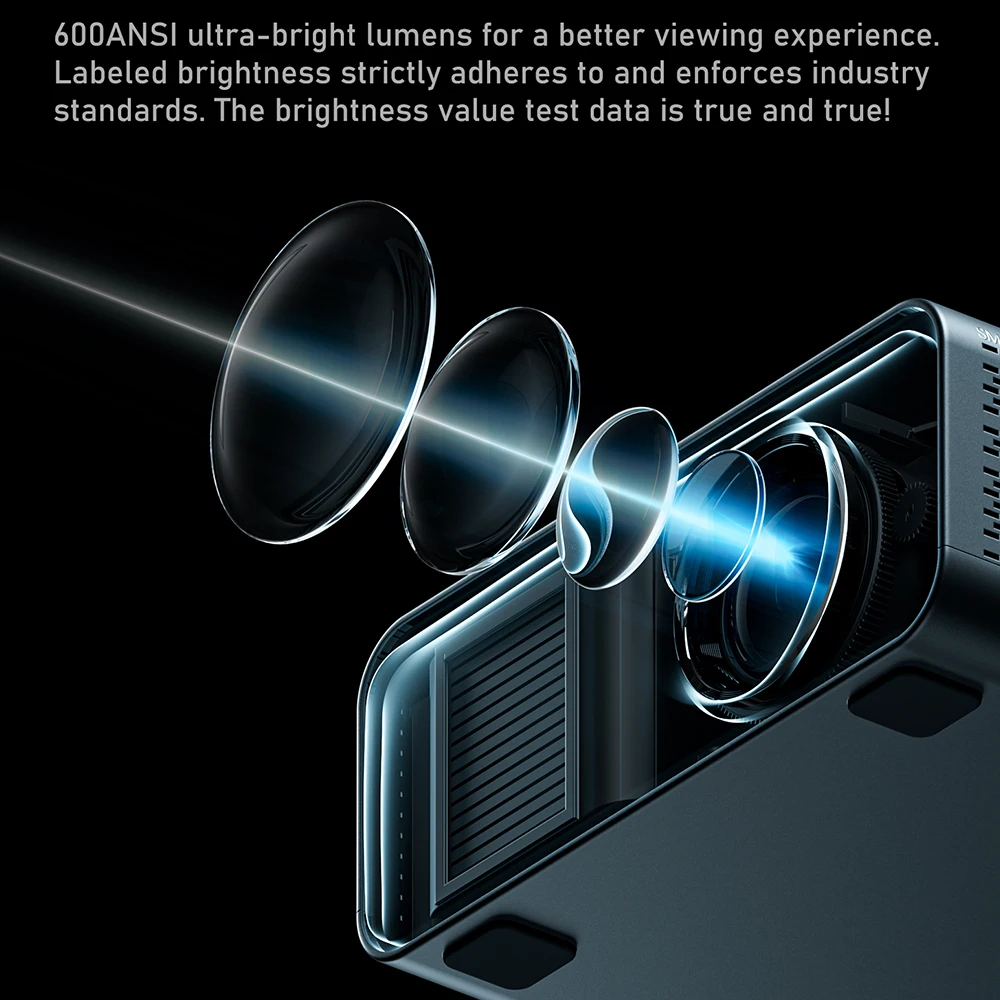 P60 150-inch Smart Projector 4K 1080P WIFI 6 BT5 600 ANSI Lumens Auto Keystone Correction Focus Home Outdoor Portable Projector